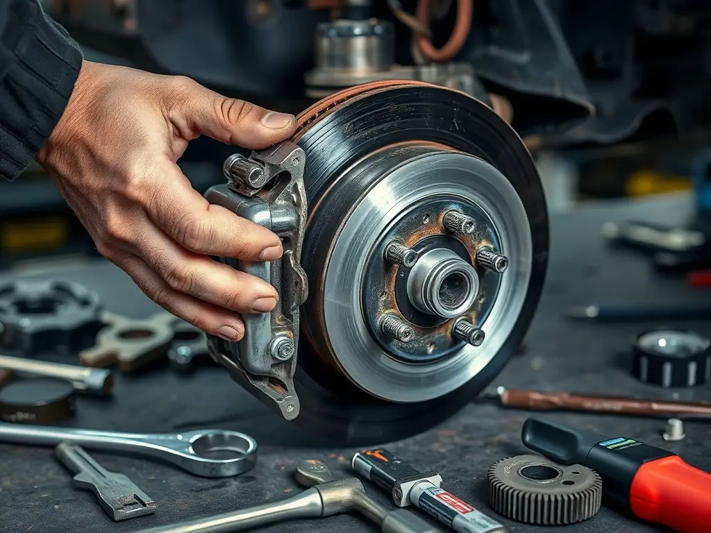 a hand holding a caliper on a wheel