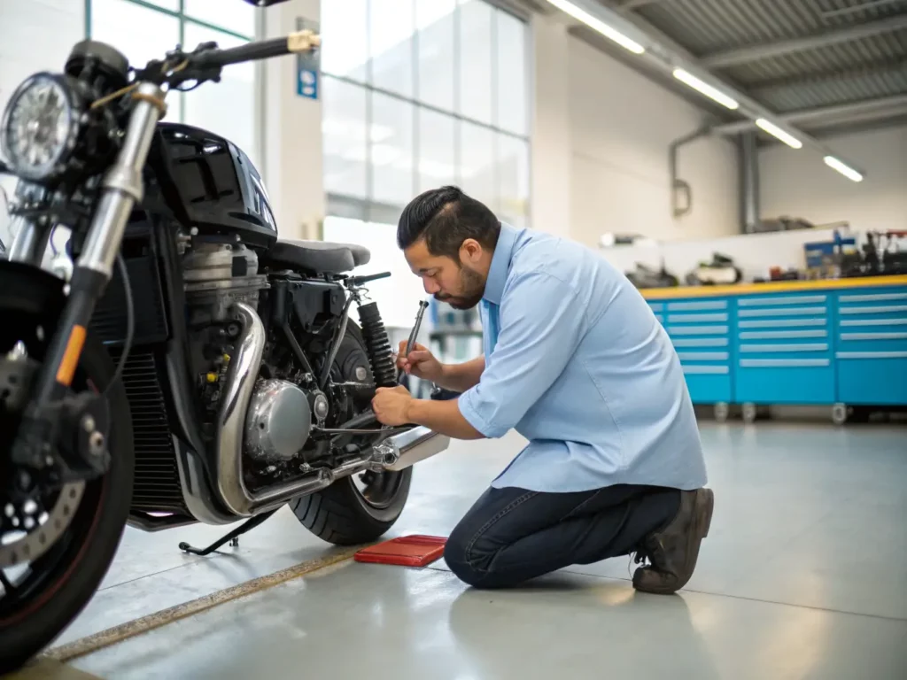 a man working on a motorcycle